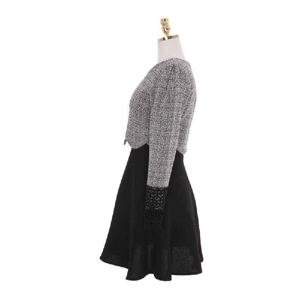 op3963 Lace Cuff Mock Layered Dress