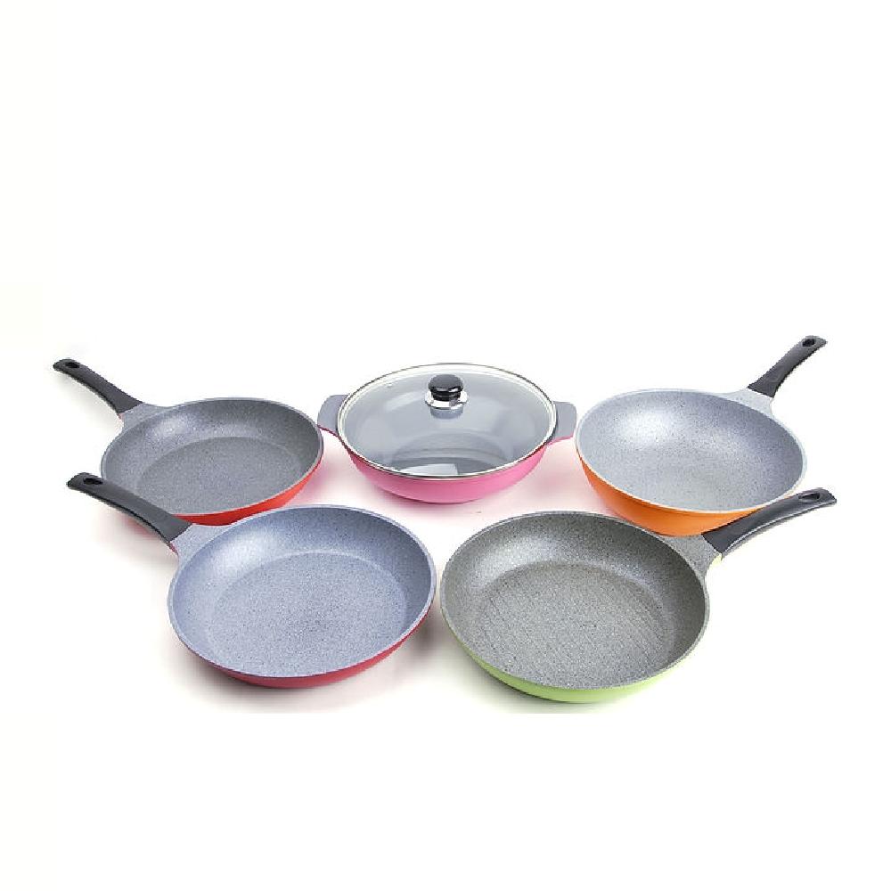 Aluminum Titanium stone coating set (Frying pan, wok, pot, grill pan, Tempered glass cover)