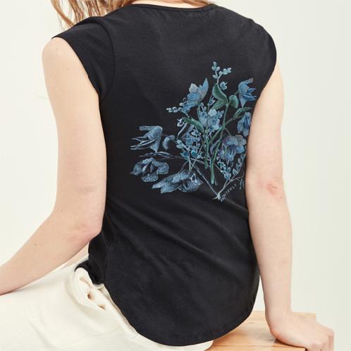 Back blue Flower Black(L) T-Shirts | blue, flower, t-shirts, clothes, black, large size, made in Korea