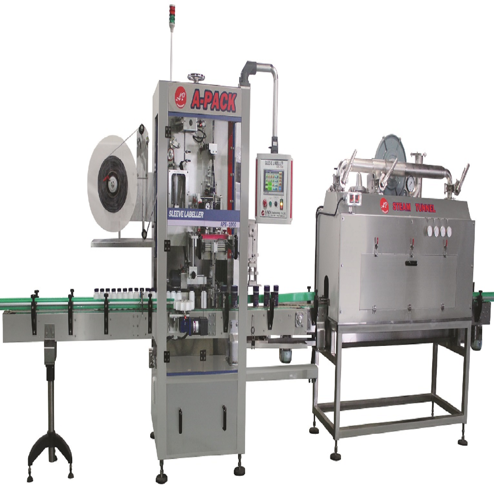 Shrink Sleeve Labeling Machine,Tear Tab Cap Sealing Machine, Shrink Steam & Heat Tunnel