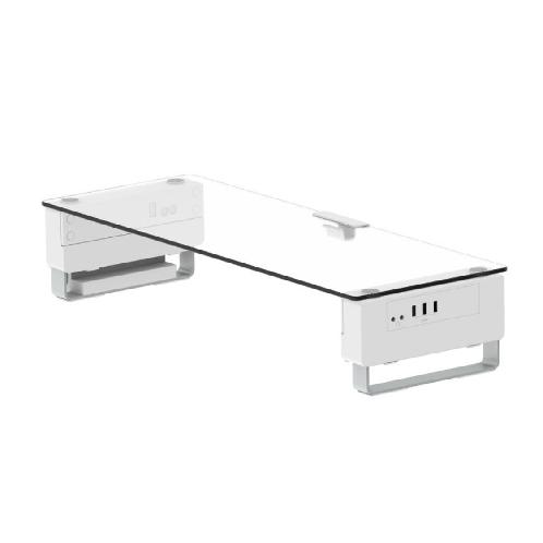Computer Monitor riser R1 Height Adjustable, USB Hub and Tempered glass