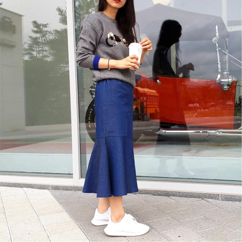Women's Denim Pencil Midi Skirt