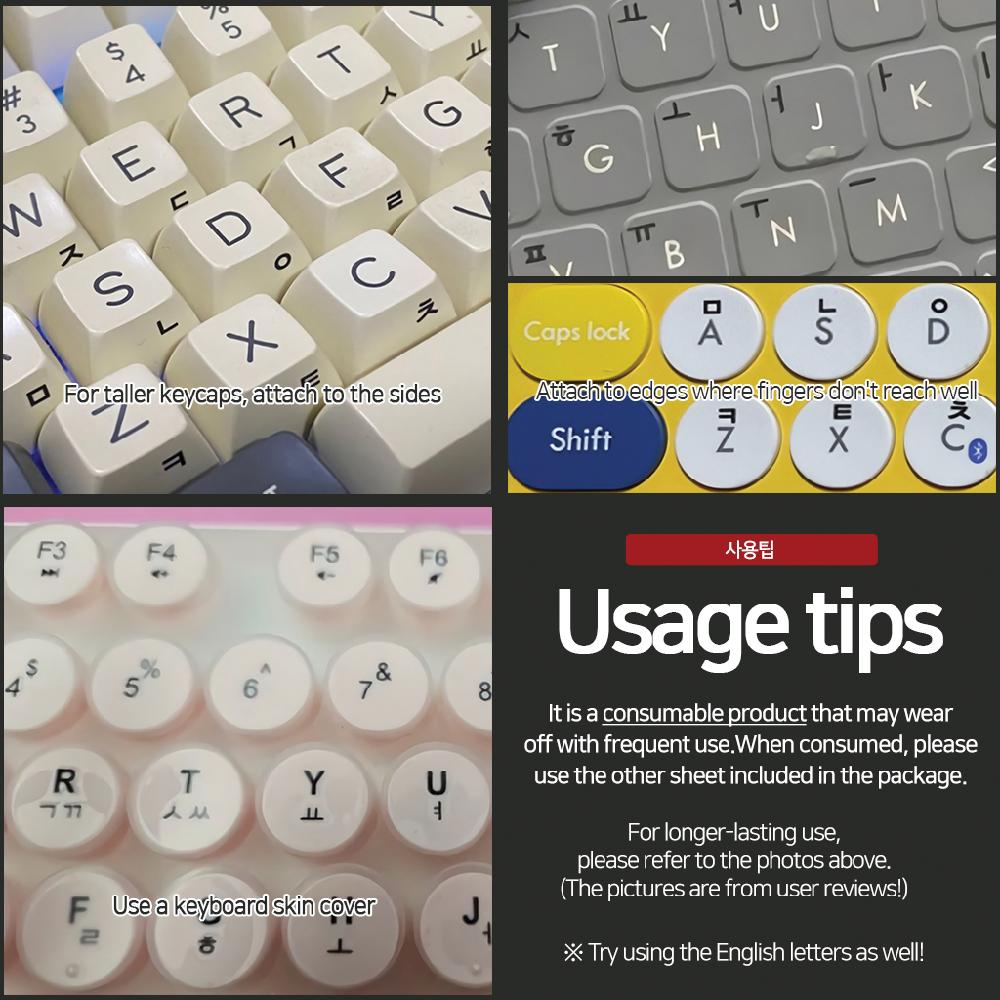 Korean Hangul & English Keyboard Sticker Set (4 Sheet) + Mac Symbol + Rub it On