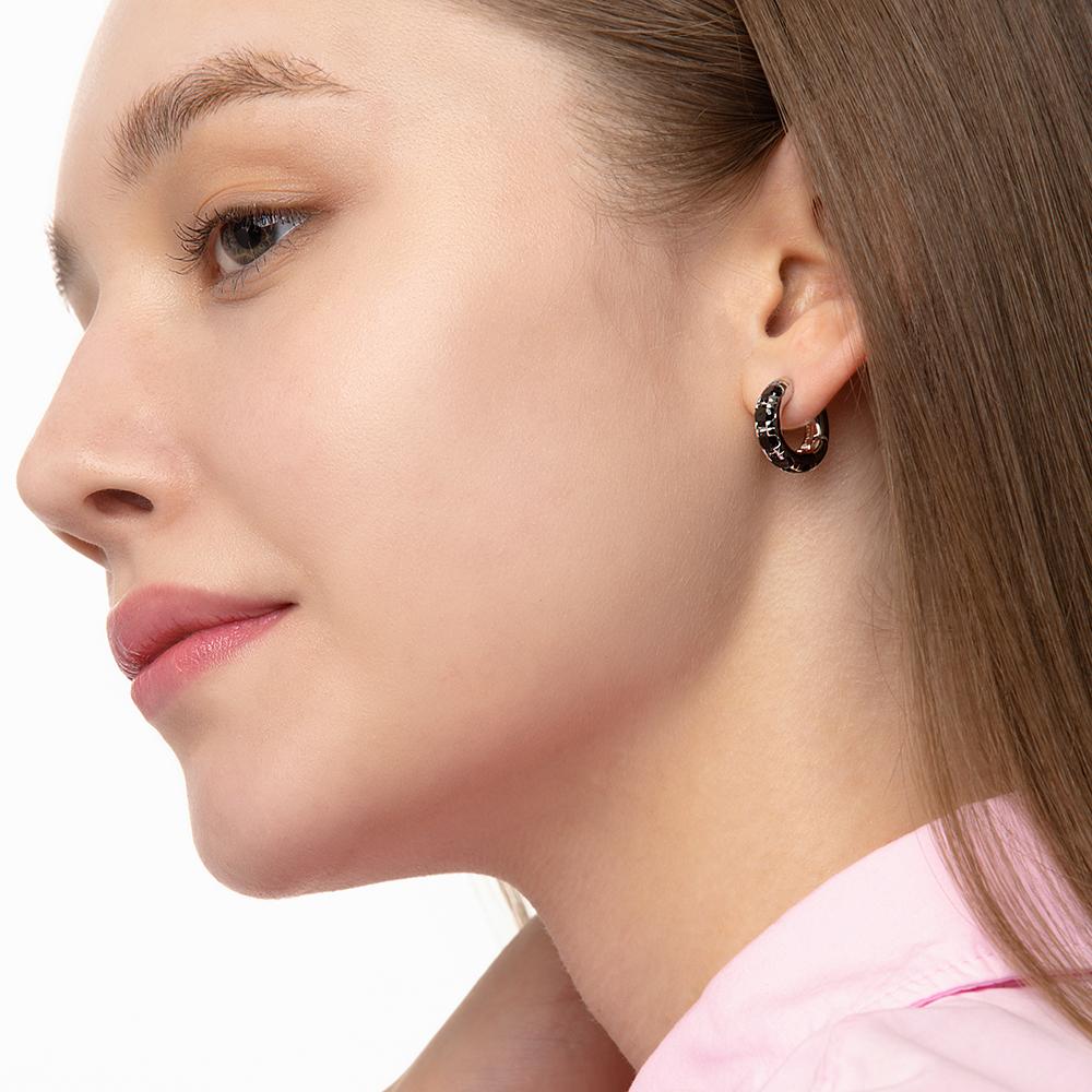 Round Volume Black Earrings ( S925 )