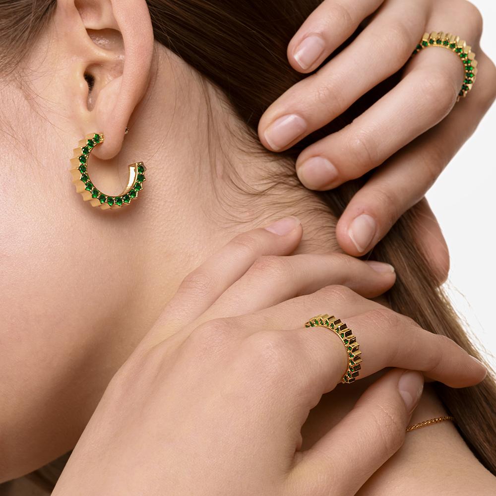 Solar Circle Emerald Earrings ( S925 )