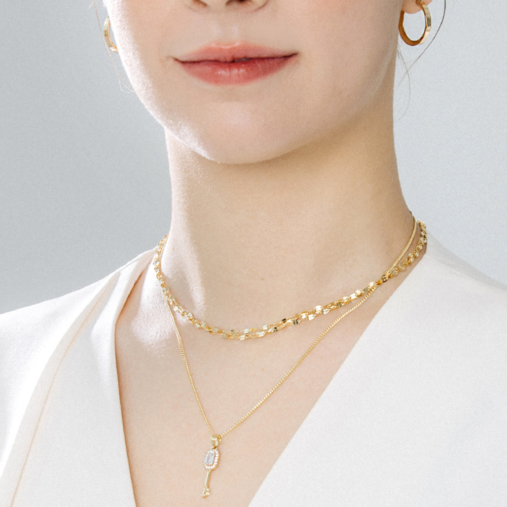 GOLD JJR MIRROR FLAT CABLE CHAIN NECKLACE & BRACELET