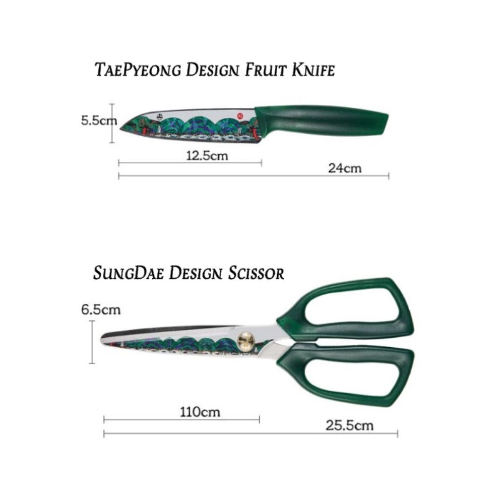 TWTP Korean Traditional Designed Kitchen Knife SET (2 Kitchen Knives, 1 Small Fruit Knife, 1 Scissor