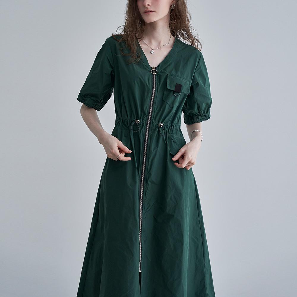 Casual Pocket Zip-Up Open Dress