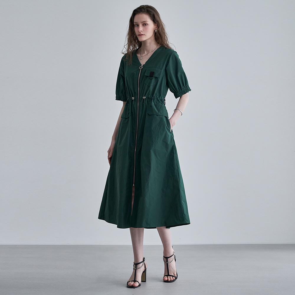 Casual Pocket Zip-Up Open Dress