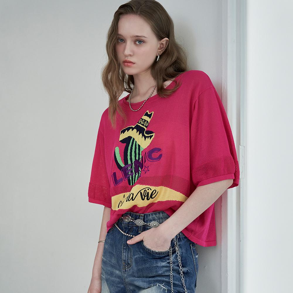 Cactus Graphic Loose Knit Tee