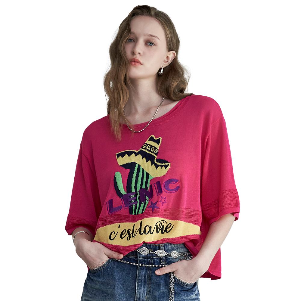 Cactus Graphic Loose Knit Tee