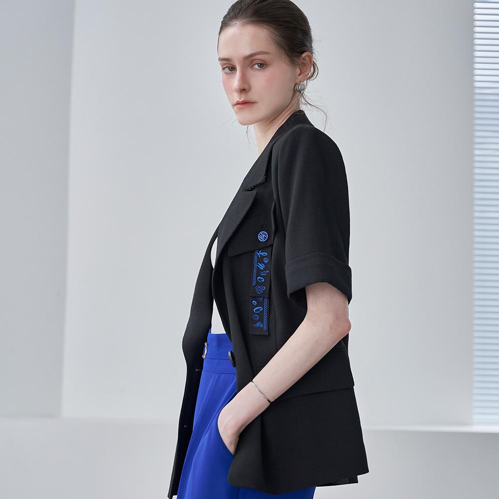 Back Button Poly Short-Sleeve Single Jacket