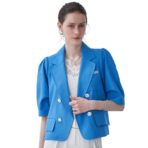 Linen Embroidered Volume-Sleeve Short Jacket | Jacket